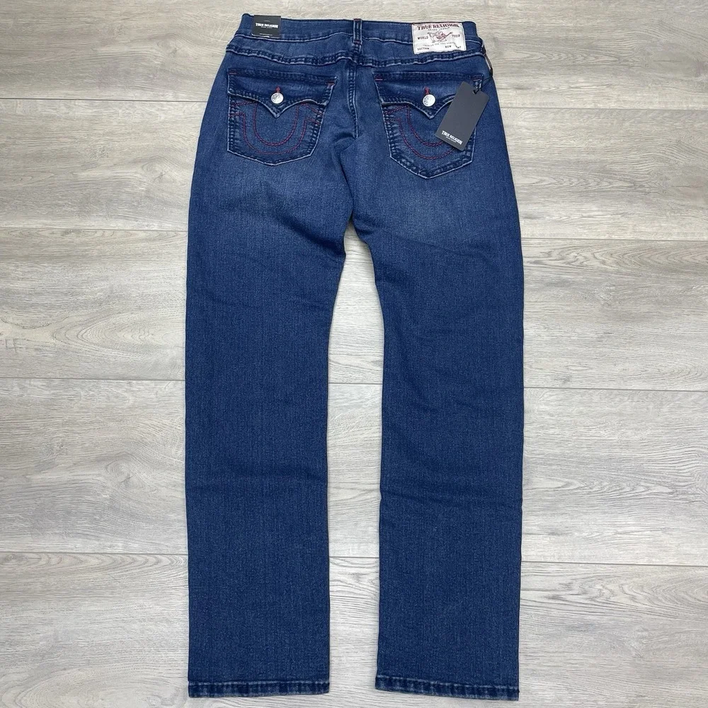 NWT True Religion Geno Big T Flap Relaxed Slim Sz 30x32 Dark Shivering Wash